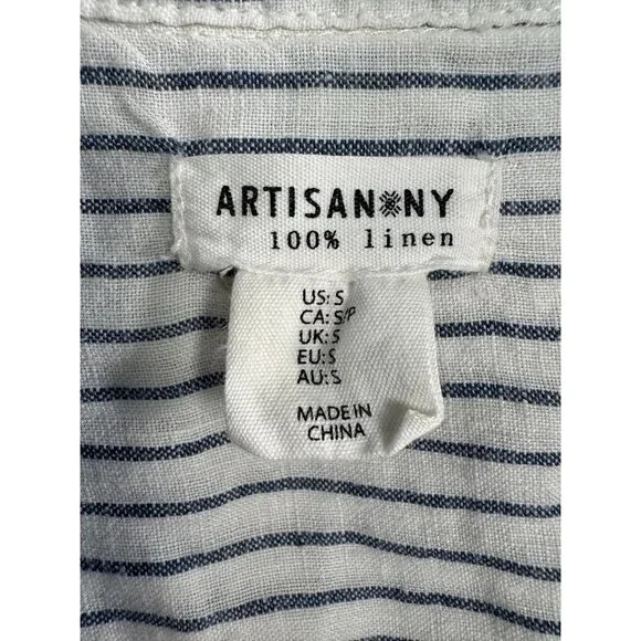Artisan NY Womens 100% Linen Tunic Top White Blue Striped Coastal Cover Up Small - Picture 6 of 7